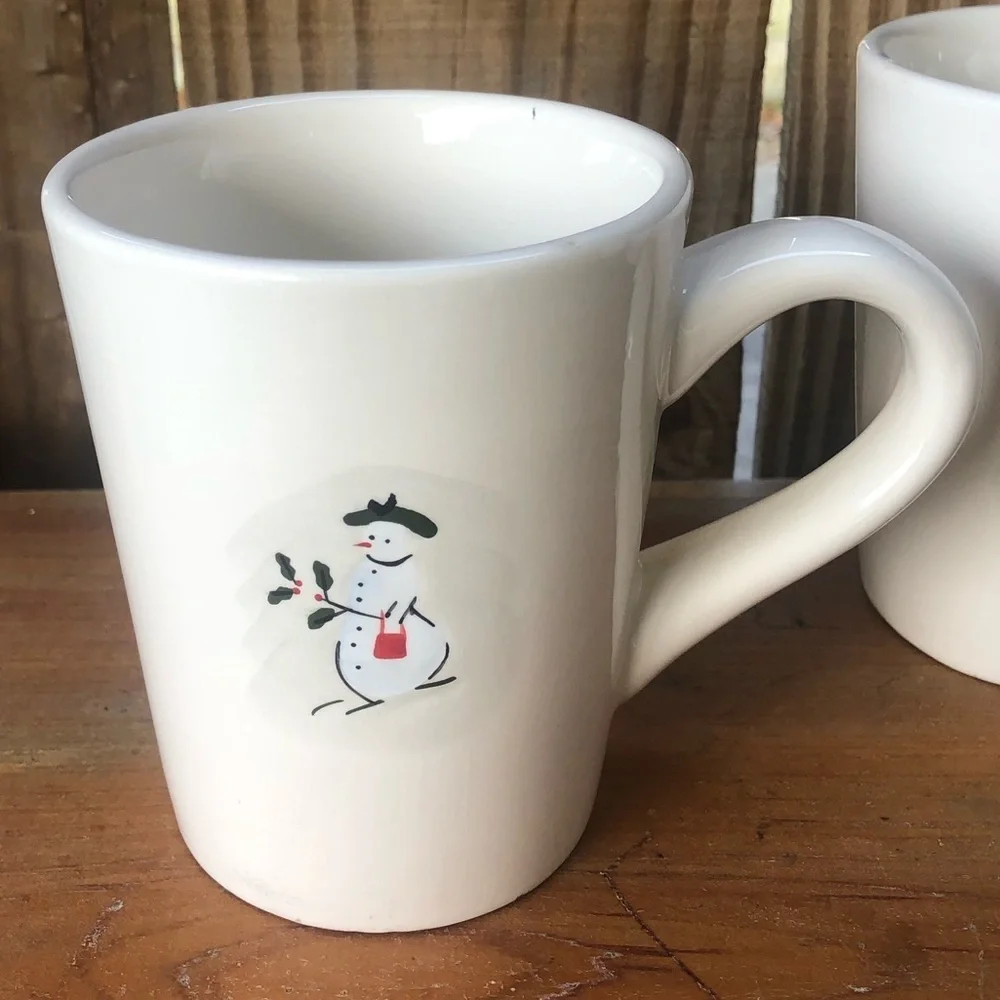 Set of 4 Williams Sonoma 2003 Retired Holiday Snowman Pattern 10oz Coffee Mugs